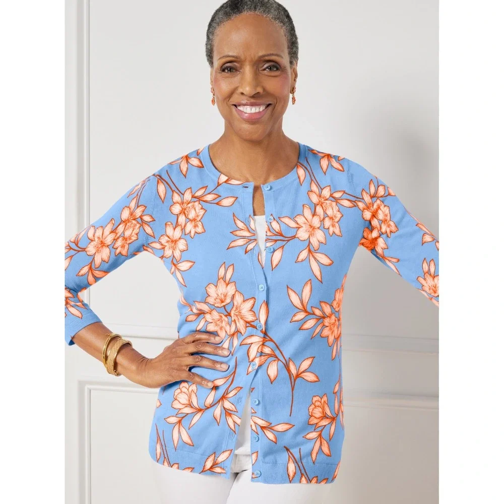 Talbots Petite Charming Cardigan in Flowering Hibiscus Size Small‎ Petite